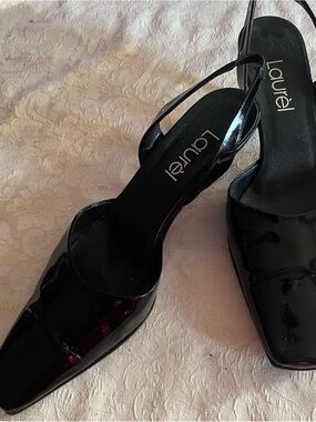 Black Patent Slingback Heels by Laurel